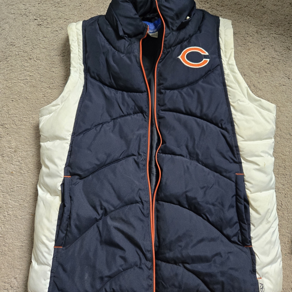 Reebok Navy & Cream Quilted Puffer Vest with Orange Trim